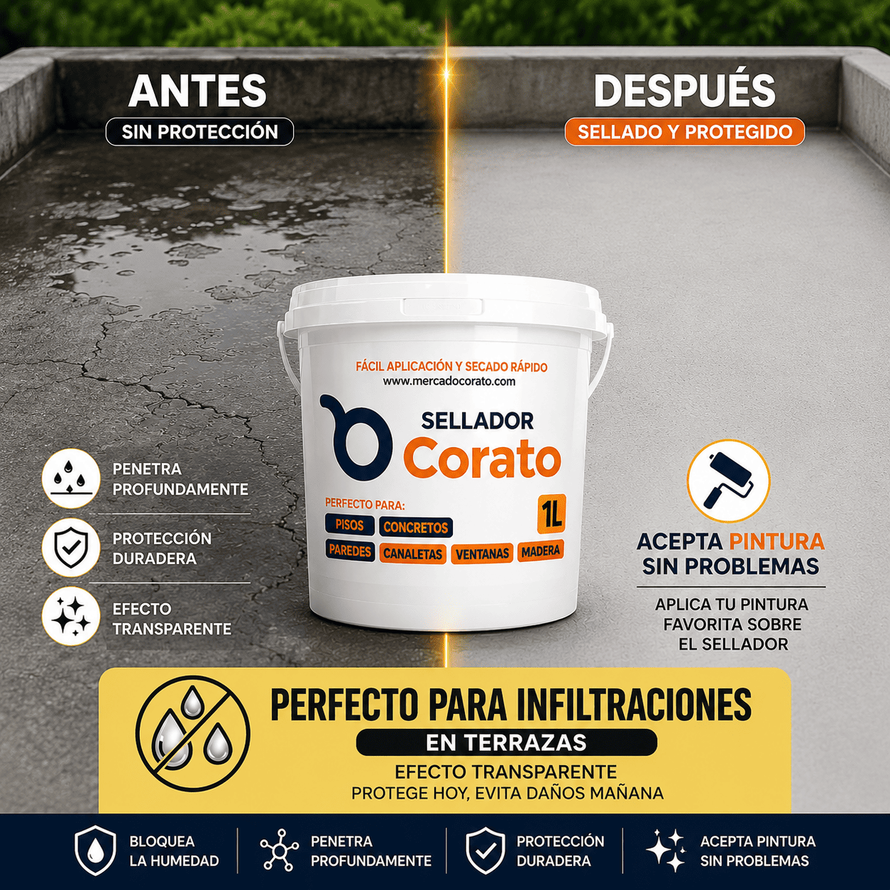 Sellador Impermeabilizante Invisible Corato 1 litro