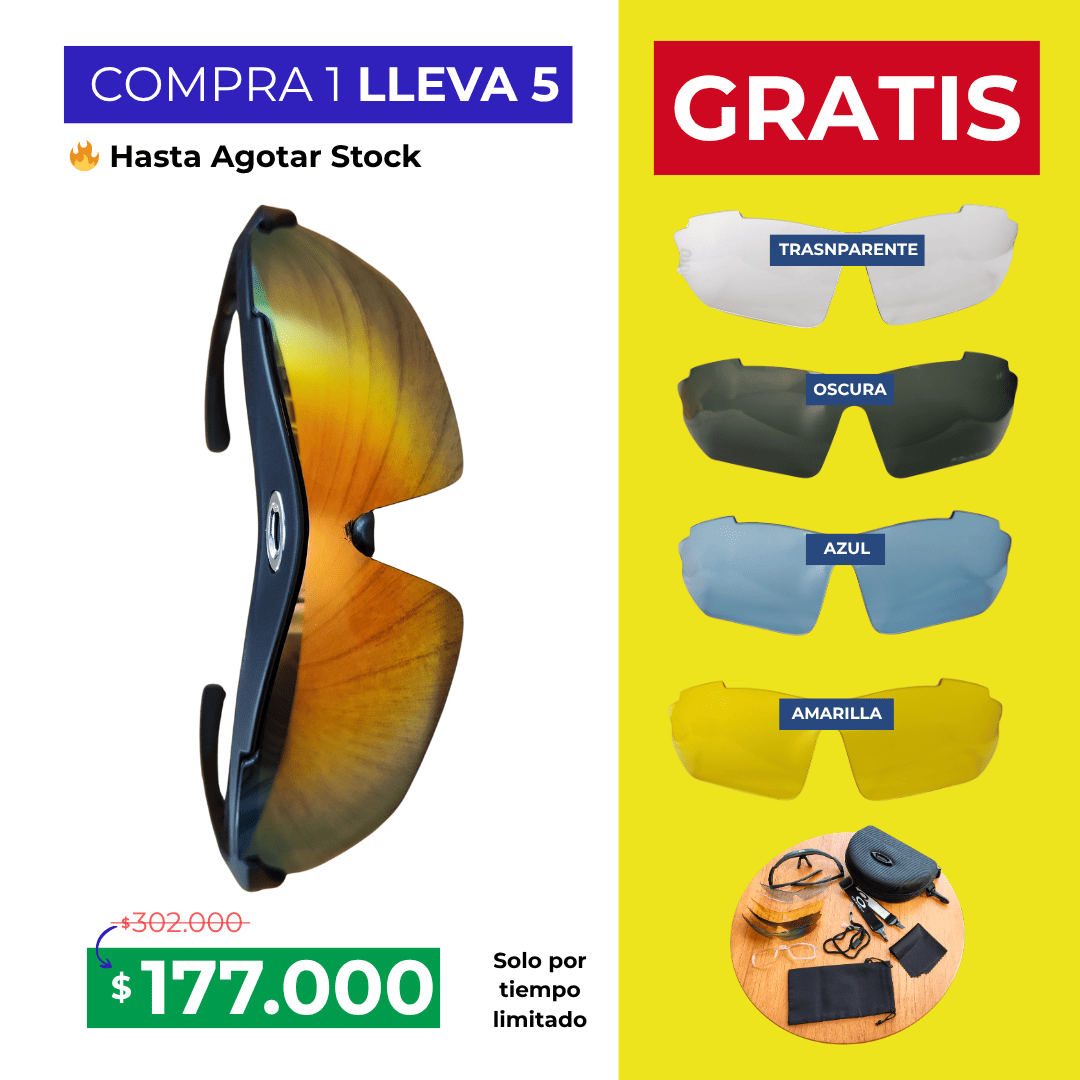 Gafas Deportivas Multicolores 5 en 1 + accesorios GRATIS