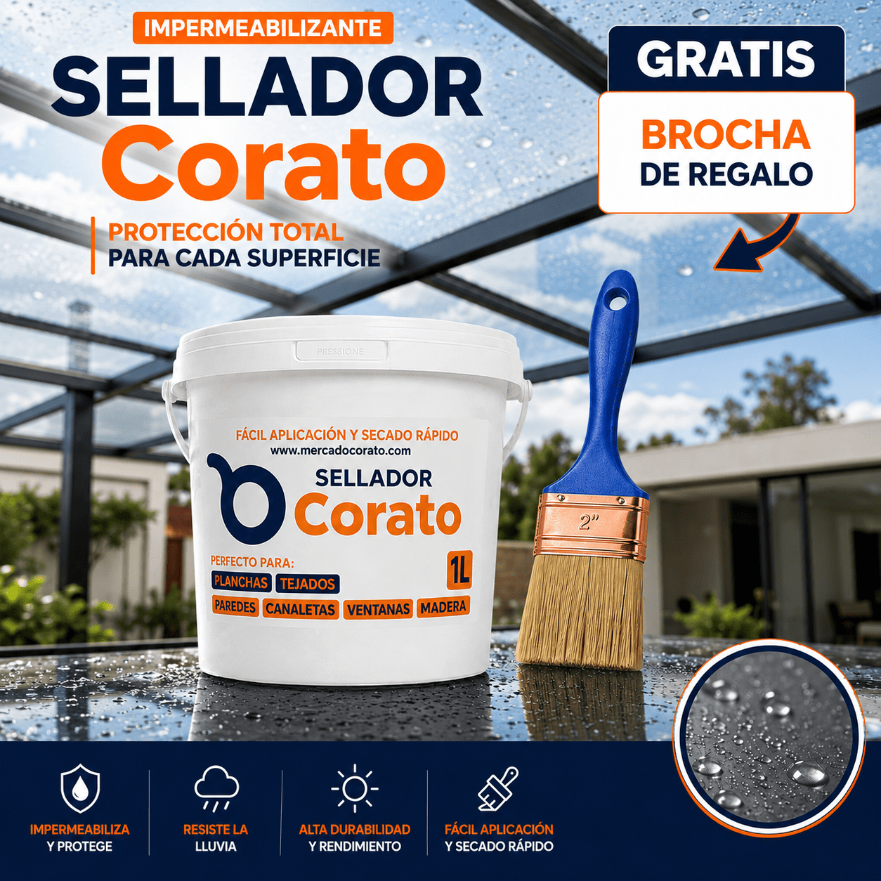 Sellador Impermeabilizante Corato 1L – Para filtraciones en pérgolas | Más brocha GRATIS