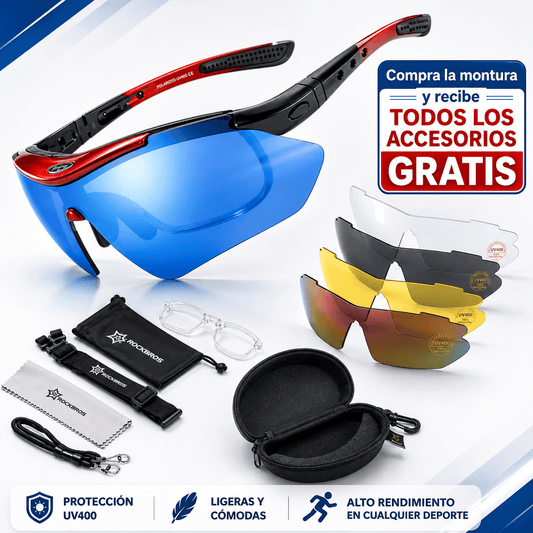 Gafas Deportivas Multicolores Rockbros 6 en 1 + Accesorios GRATIS