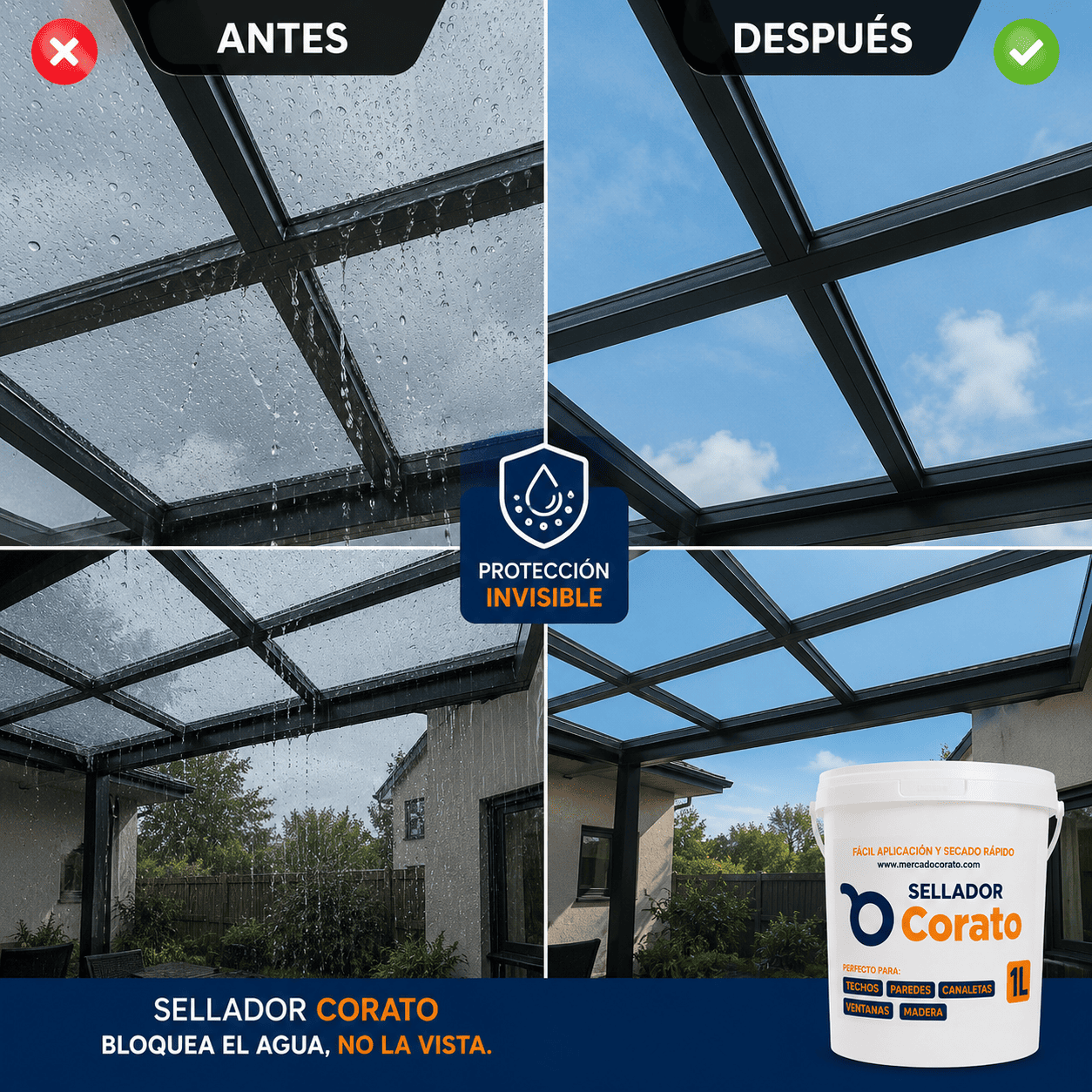 Sellador Corato 1L – Perfecto para filtraciones en pérgolas | Más brocha GRATIS