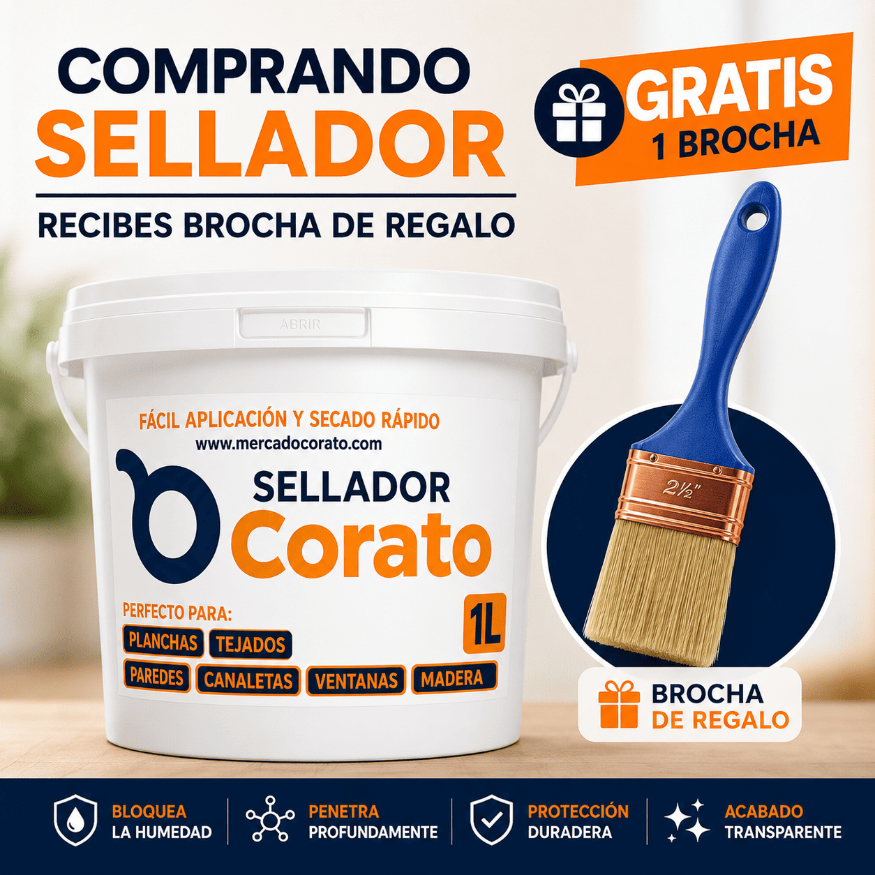 Sellador Impermeabilizante Corato 1L – Elimina filtraciones y humedad | Brocha GRATIS