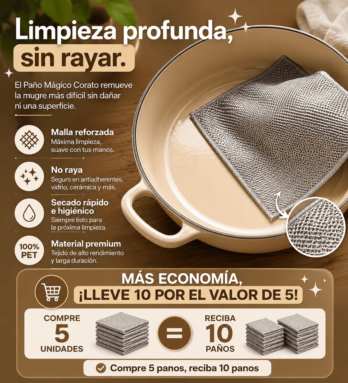 Paño Mágico Reutilizable para Limpieza 5 Unidades | Lleva más 5 GRATIS