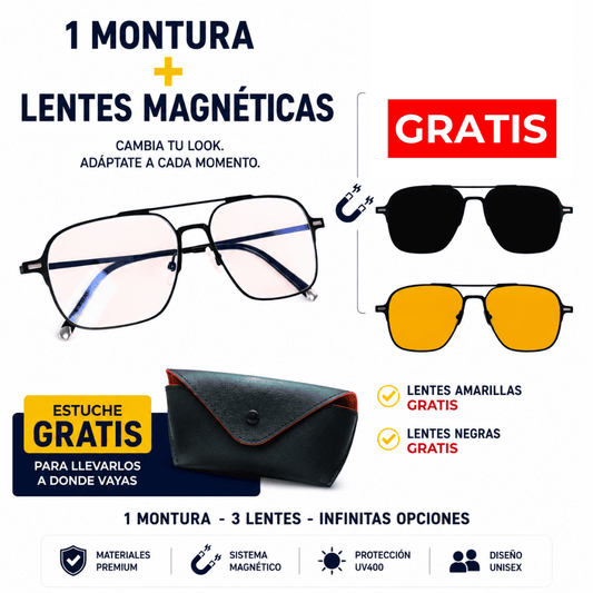 Gafas 3 en 1 Metal + Lentes magnéticas intercambiables GRÁTIS