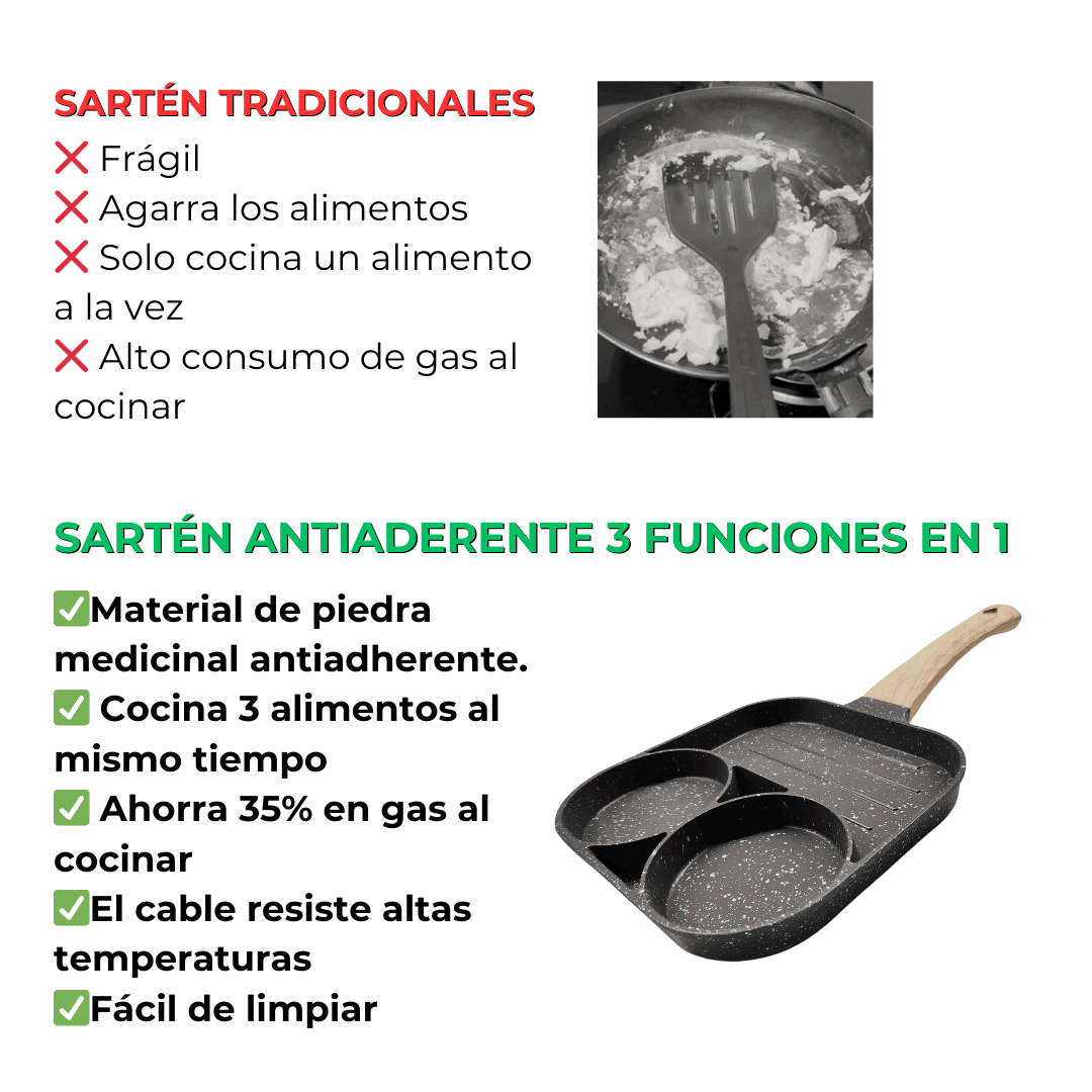 Sartén antiadherente, cocina 3 alimentos al mismo tiempo + ENVÍO GRATIS